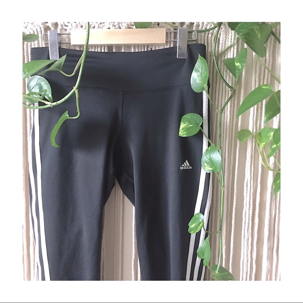 Adidas Black White Stripe Cropped Leggings